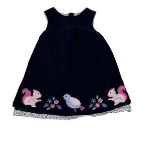 Jojo Maman Bebe Navy Blue Corduroy Squirrel Appliqué Jumper Dress